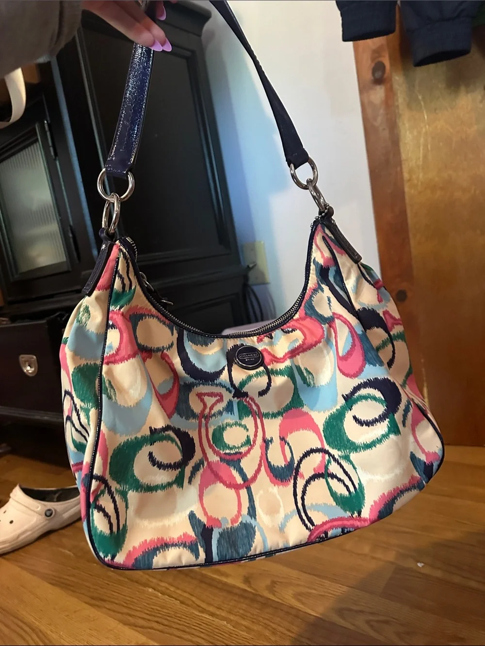 Coach Multicolor Circular Signature Shoulder Bag with Navy lining 2013
